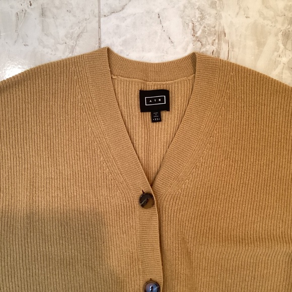 AYR "The Win Win" Cardigan 100% Cashmere Mustard Yellow Size XS - Picture 3 of 5